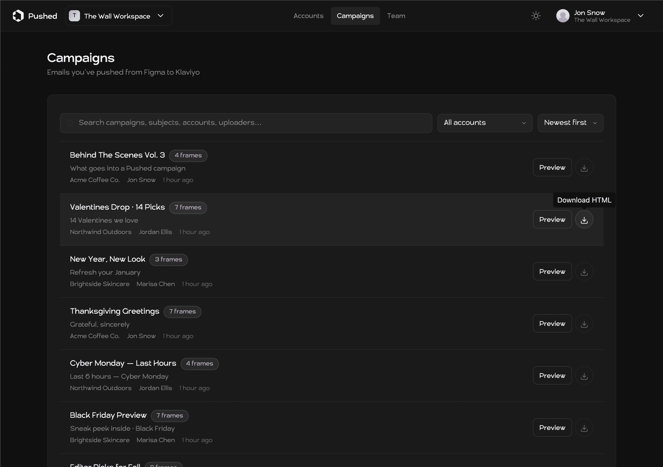 Pushed dashboard