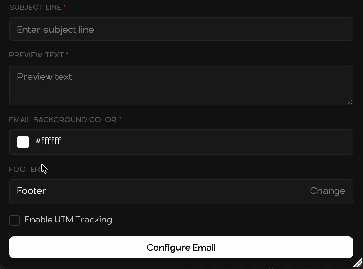 Choosing a footer on the Configure Email page